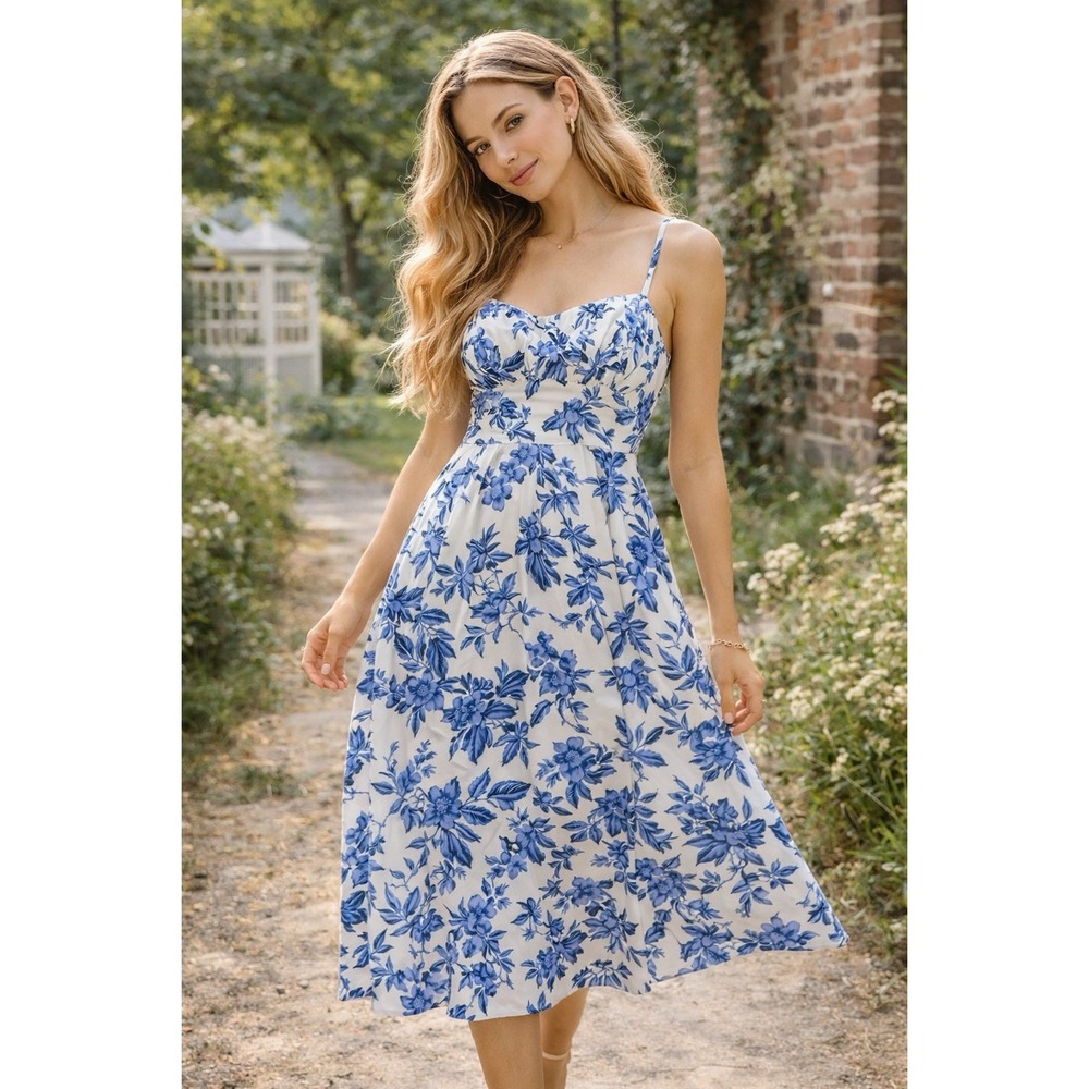 LOFT Midi Dress Women 4 Floral Babydoll Cottagecore‎ Feminine Romantic